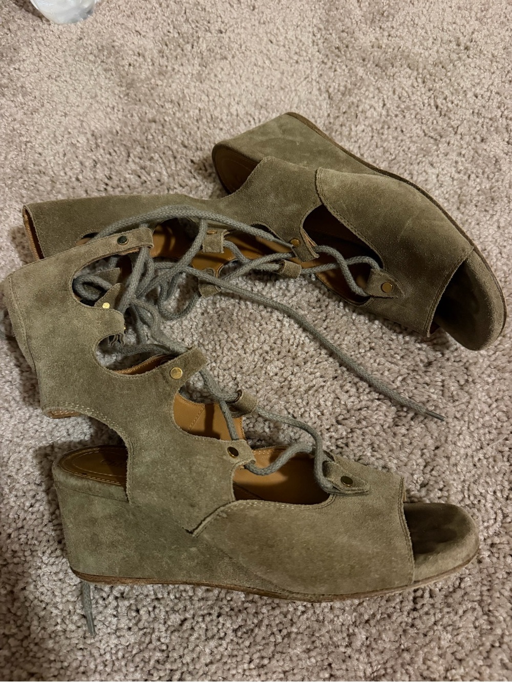 Chloe Olive Suede Lace-Up Wedge Sandals